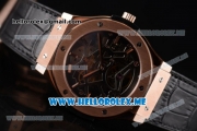 Hublot Classic Fusion Skeleton Tourbillon Asia ST28 Automatic Rose Gold Case with Skeleton Dial and Black Leather Strap Stick Markers