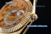 Rolex Sky-Dweller Asia 2813 Automatic Gold Case Numeral Markers with Black Leather Strap and Yellow Dial