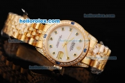 Rolex Datejust Automatic Movement Golden Case with White Dial and Blue Diamond Markers