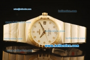 Omega Constellation Co-Axial Swiss ETA 2824 Automatic Steel Case with Yellow Gold Bezel and Diamond Markers-White Dial