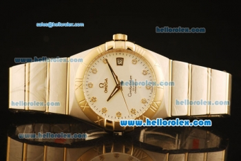 Omega Constellation Co-Axial Swiss ETA 2824 Automatic Steel Case with Yellow Gold Bezel and Diamond Markers-White Dial