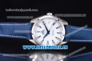 Omega Seamaster Aqua Terra 150M Clone 8500 Automatic Steel Case with White Dial Blue Leather and Stick Markers (EF)