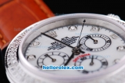 Rolex Daytona Oyster Perpetual Chronometer Automatic with Diamond Bezel,White Dail and Diamond Marking-Leather Strap