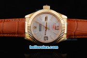 Rolex Datejust Automatic Gold Case with White Dial-Leather Strap