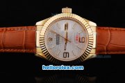 Rolex Datejust Automatic Gold Case with White Dial-Leather Strap Rolex Datejust Automatic Gold Case with White Dial-Leather Strap