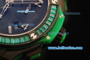 Hublot Big Bang Chronograph Swiss Valjoux 7750 Automatic Movement PVD Case with Green Diamond Bezel and Green Rubber Strap