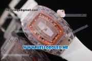 Richard Mille RM 07-02 Miyota 9015 Automatic Pink Sapphire Case with White Rubber Strap and White MOP Dial White Markers