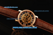 Cartier Rotonde De Cartier Skeleton Automatic Movement Rose Gold Case with Diamond Bezel and Brown Leather Strap