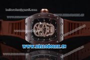 Richard Mille RM052 Miyota 9015 Automatic PVD/Rose Gold Case with Skull Dial and Dot Markers Brown Rubber Strap