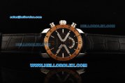 Bvlgari Diagono Chronograph Quartz Movement Steel Case with Black Dial and Rose Gold Bezel-Black Leather Strap