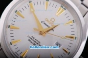 Omega Seamaster Automatic Movement Silver Case with Gold Stick Marker and White Dial-SS Strap