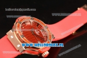 Hublot Big Bang Tutti Japanese Miyota Quartz Rose Gold Case with Red Dial Stick Markers and Red Rubber Strap