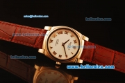 Rolex Cellini Swiss Quartz Rose Gold Case with White Dial and Brown Leather Strap-Roman Markers