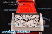 Franck Muller Master Square Swiss Quartz Steel Case with Diamond bezel and Red Leather Strap
