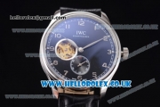 IWC Portugueser Tourbillon Hand-Wound Asia 2813 Automatic Steel Case with Black Dial Black Leather Strap and Arabic Numeral Markers