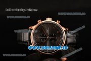 IWC Portuguese Chrono Miyota Quartz Rose Gold Case with Grey Dial Black Leather Strap and Arabic Numeral Markers