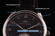 IWC Portuguese Swiss ETA 2836 Automatic Steel Case with Black Dial and Black Leather Strap