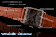 Franck Muller Master Square Swiss ETA 2824 Automatic Steel Case Diamond Bezel with Brown Leather Strap and Diamond Dial