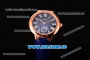 Cartier Ballon Bleu De Small Swiss Quartz Rose Gold Case with Blue Dial White Roman Numeral Markers and Blue Leather Strap