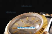 Rolex Datejust Swiss ETA 2836 Automatic Movement Two Tone with Gold Bezel-Grey Dial and Gold Stick Markers-18K Gold Never Fade