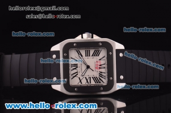 Cartier Santos Automatic Steel Case with White Dial and Black Rubber Strap-ETA Coating