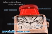 Franck Muller Master Square Swiss Quartz Rose Gold Case with White Dial Diamond bezel and Red Leather Strap