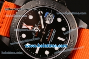 Rolex Pro-Hunter Explorer II Asia 2813/Swiss ETA 2836/Clone Rolex 3187/Super Clone 3187 Automatic Full PVD with Black Dial and Orange Nylon Strap - 1:1 Original (BP)