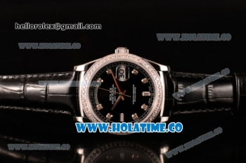 Rolex Day-Date Asia Automatic Steel Case with Diamonds Markers Black Dial - Diamonds Bezel (BP)