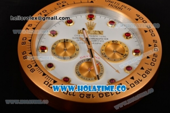 Rolex Daytona Swiss Quartz Yellow Gold Case with White Dial Red Diamonds Markers - Wall Clock