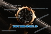 Cartier Ballon Bleu De Chrono Swiss Valjoux 7750 Automatic Rose Gold Case with Black Dial Roman Numeral Markers and Genuine Leather Strap