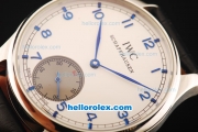 IWC Portuguese Asia 6497 Manual Winding Movement White Dial with Blue Markers and Black Leather Strap