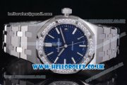 Audemars Piguet Royal Oak Clone AP Calibre 3120 Automatic Stainless Steel Case/Bracelet with Blue Dial Stick Markers and Diamonds Bezel - 1:1 (J12)