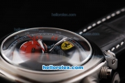 Ferrari Chronograph Automatic Movement Black Dial with Red Numeral Marker and Subdials-Black Leather Strap