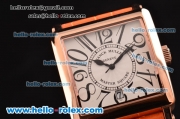 Franck Muller Master Square Swiss Quartz Rose Gold Case with White Dial Numeral Markers and Orange Leather Strap