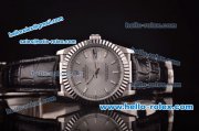 Rolex Datejust Asia 2813 Automatic Steel Case with Silver Dial and Black Leather Strap