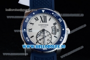 Cartier Calibre de Cartier Diver Swiss ETA 2824 Automatic Steel Case White Dial With Roman Numeral Markers Blue Rubber Strap