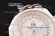 Breitling Bentley 6.75 Big Date Quartz Movement Silver Case with White Dial and Honeycomb Bezel-SS Strap