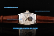 Franck Muller Swiss Tourbillon Manual Winding Movement Steel Case with White Dial and Brown Leather Strap