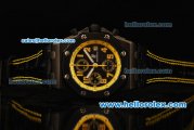 Audemars Piguet Royal Oak Offshore Chronograph Swiss Valjoux 7750 Automatic Movement PVD Case with Yellow Markers and Black Leather Strap-Run 9@sec