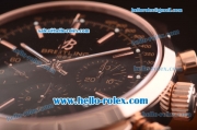 Breitling Transocean Chrono Swiss Valjoux 7750 Automatic Rose Gold Case with Black Dial and Black Leather Strap