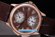 Patek Philippe Classic Quartz Brown Dial and Rose Gold Bezel with White Marking and Brown Leather Strap