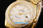 Rolex Day Date II Automatic Movement Full Gold with Diamond Bezel-Silver Dial and Diamond Markers