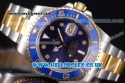 Rolex Submariner Swiss ETA 2836 Automatic Two Tone Case/Bracelet with Blue Dial and Dot Markers (BP)