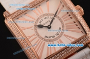 Franck Muller Master Square Swiss Quartz Rose Gold Case Diamond Bezel with White Leather Strap and White Dial