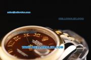 Rolex Datejust Automatic Movement Steel Case with Brown Dial and Gold Bezel-Two Tone Strap-Lady Model