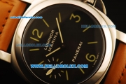 Panerai Luminor Marina Pam 111M Asia 6497 Manual Winding Movement Steel Case with Black Dial and Brown Leather Strap