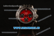 Rolex Daytona Vintage Edition Chrono Miyota OS20 Quartz Steel Case with Red Dial and Black Leather Strap