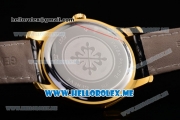 Patek Philippe Calatrava Miyota Quartz Yellow Gold Case with Black Dial and Black Leather Strap Diamonds Markers