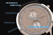 Patek Philippe Grand Complication Chronograph Miyota OS20 Quartz Steel Case with Gray Dial and Brown Leather Strap