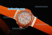 Hublot Big Bang Chronograph Quartz Movement White Dial with Orange Diamond Bezel and Orange Rubber Strap-Lady Size